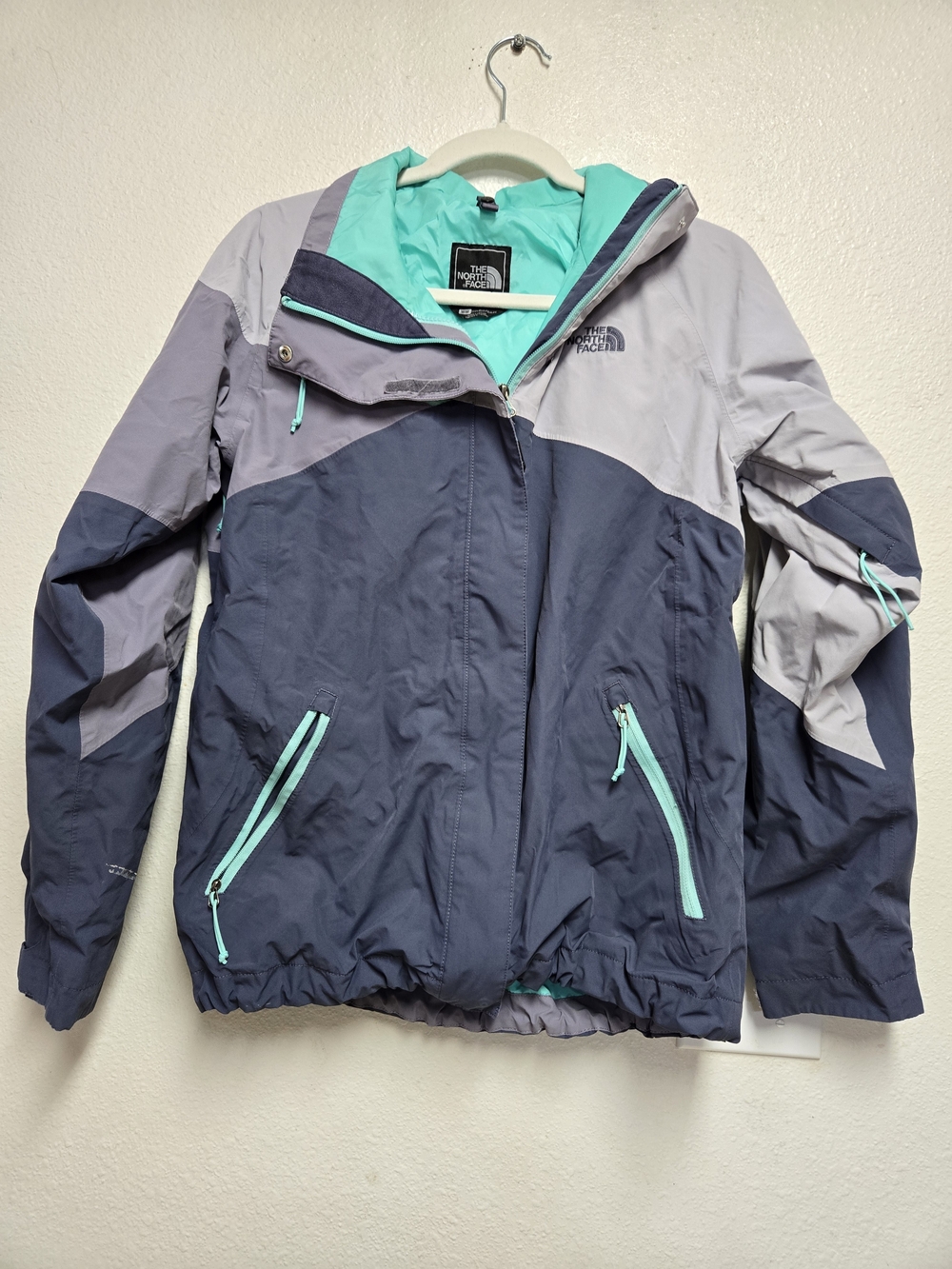 THE NORTH FACE Hyvent Rain Jacket/Wind Breaker with Hood Gray Blue Womens Size M